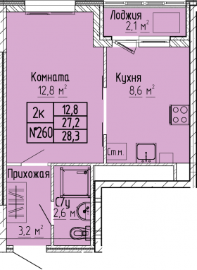 СтудияК-квартира, 28,3 м2, 6&nbsp;этаж
