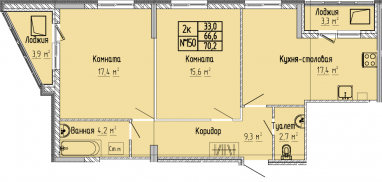 2К-квартира, 70,2 м2, 8&nbsp;этаж