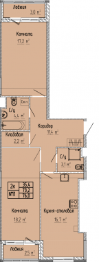 2К-квартира, 76,1 м2, 3&nbsp;этаж