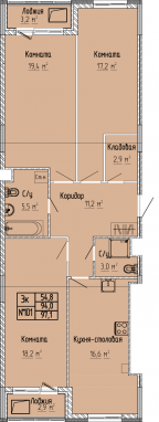 3К-квартира, 97,1 м2, 9&nbsp;этаж