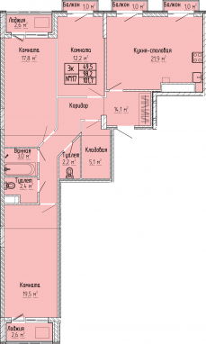 3К-квартира, 101,7 м2, 10&nbsp;этаж