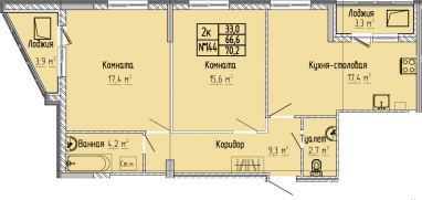 2К-квартира, 70,2 м2, 7&nbsp;этаж