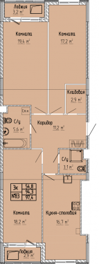 3К-квартира, 97,4 м2, 6&nbsp;этаж