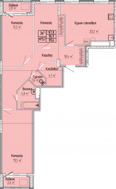 3К-квартира, 99,6 м2, 9&nbsp;этаж
