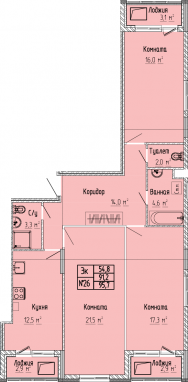 3К-квартира, 95,7 м2, 6&nbsp;этаж