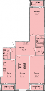3К-квартира, 96,9 м2, 6&nbsp;этаж