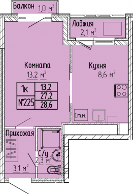 СтудияК-квартира, 28,6 м2, 10&nbsp;этаж