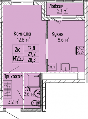 СтудияК-квартира, 28,3 м2, 5&nbsp;этаж