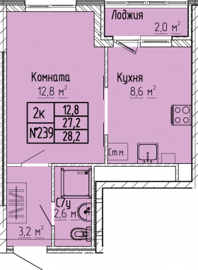 СтудияК-квартира, 28,2 м2, 3&nbsp;этаж