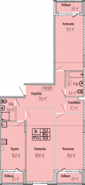 3К-квартира, 93,8 м2, 4&nbsp;этаж