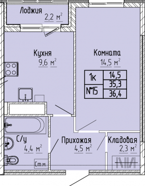 1К-квартира, 36,4 м2, 4&nbsp;этаж