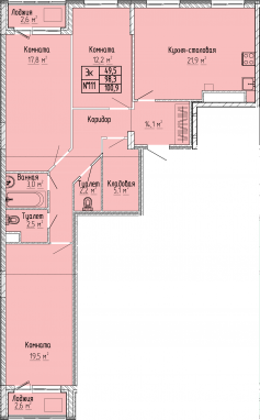 3К-квартира, 100,9 м2, 9&nbsp;этаж