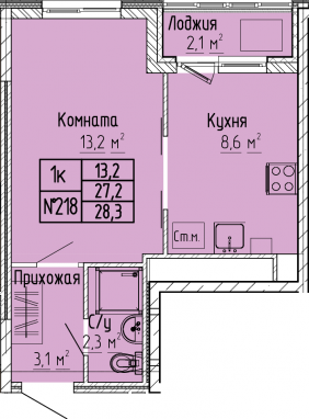 СтудияК-квартира, 28,3 м2, 9&nbsp;этаж