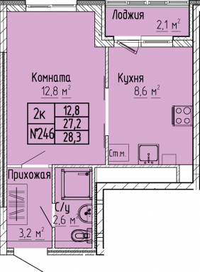 СтудияК-квартира, 28,3 м2, 4&nbsp;этаж