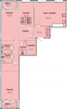 3К-квартира, 101,0 м2, 6&nbsp;этаж