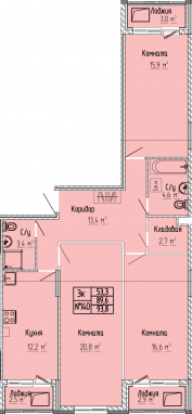 3К-квартира, 93,8 м2, 7&nbsp;этаж