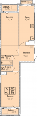2К-квартира, 72,1 м2, 10&nbsp;этаж