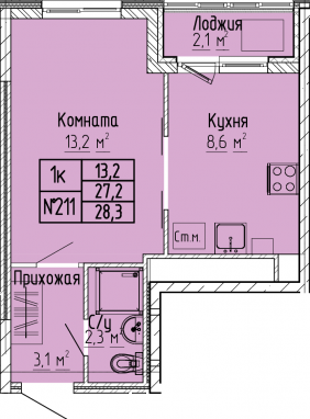 СтудияК-квартира, 28,3 м2, 8&nbsp;этаж