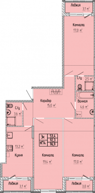 3К-квартира, 96,9 м2, 5&nbsp;этаж